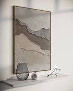 Abstract wall art with wavy textured hills in modern Wabi Sabi style