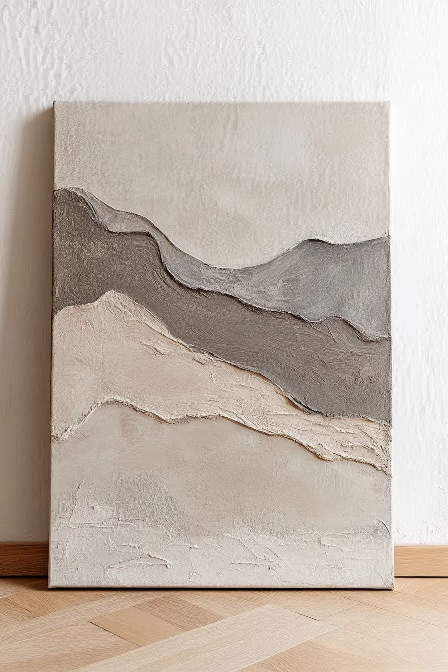 Square minimalist landscape painting with 3D hand-painted texture