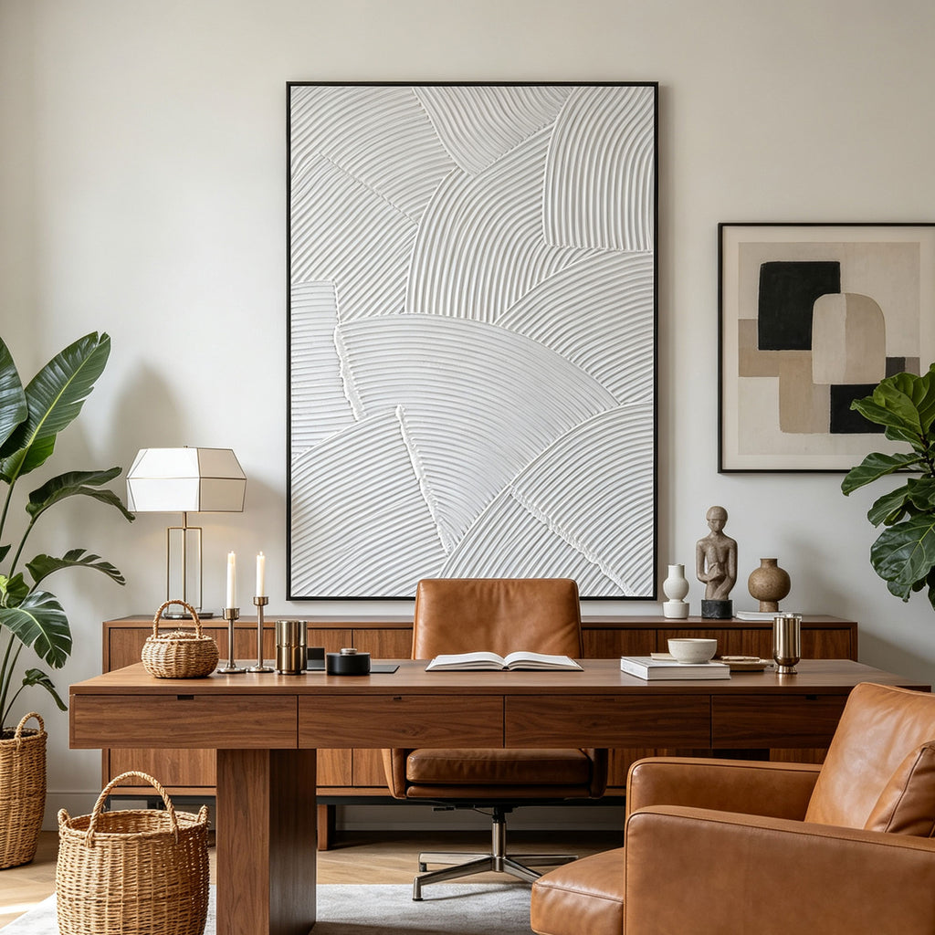 3D Textured Minimalist White Geometric Canvas Art - Folded Radius