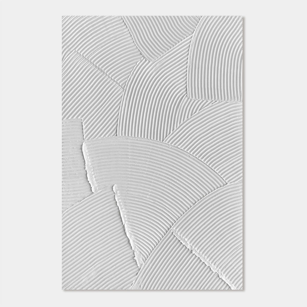 3D Textured Minimalist White Geometric Canvas Art - Folded Radius