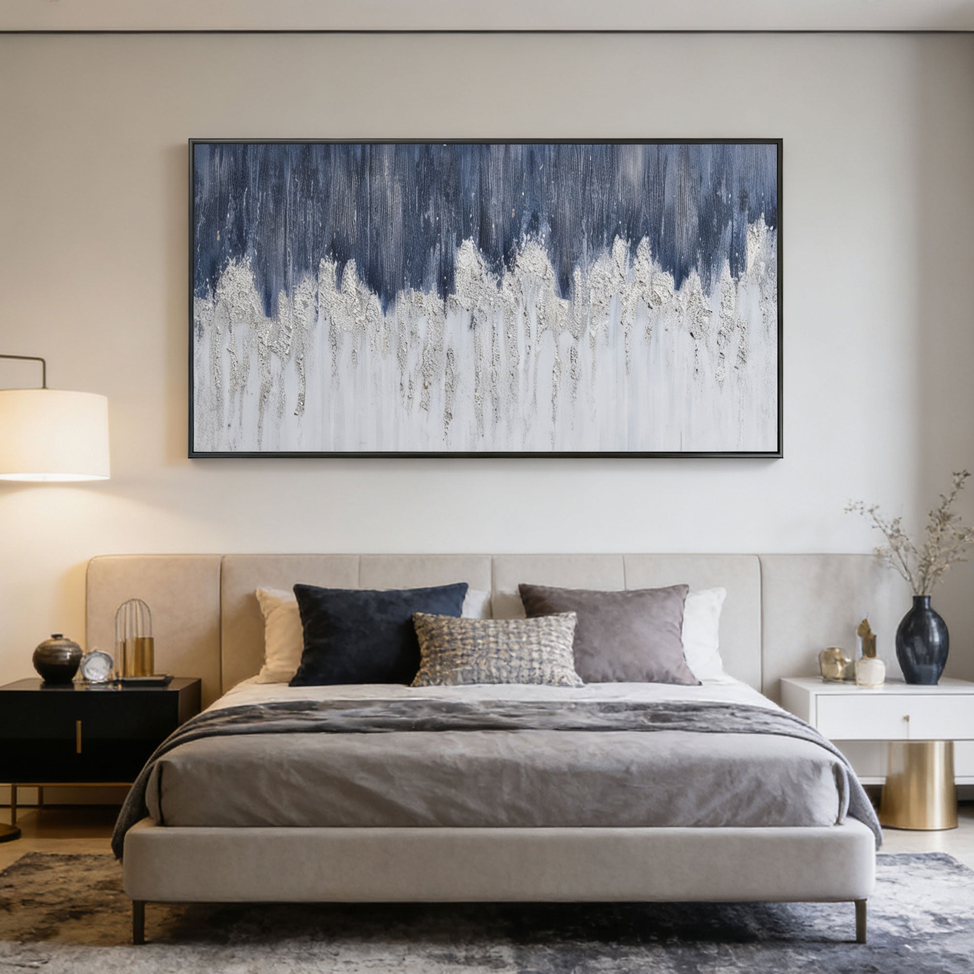Abstract Blue and White Modern Wall Art - Frostline Canopy