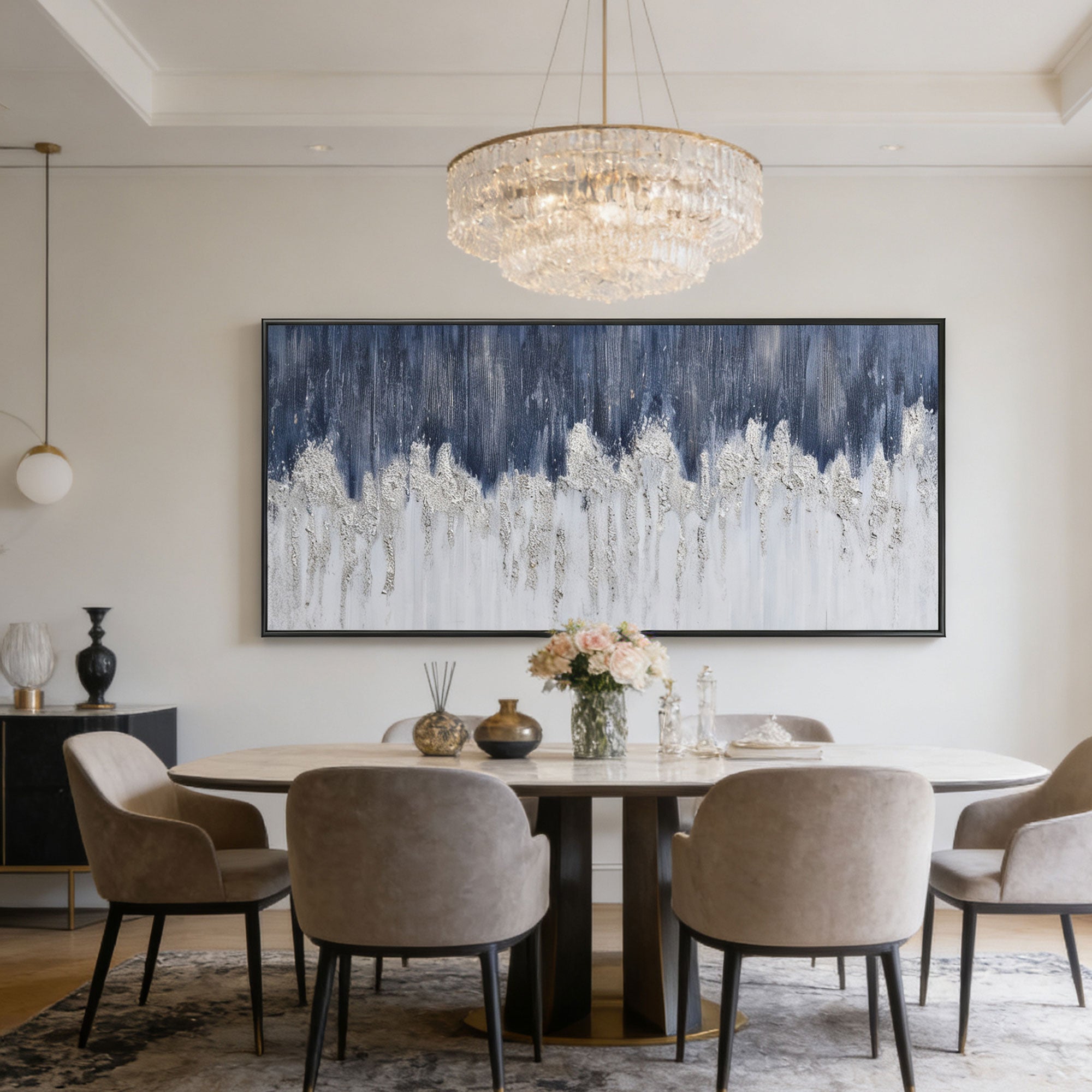 Abstract Blue and White Modern Wall Art - Frostline Canopy