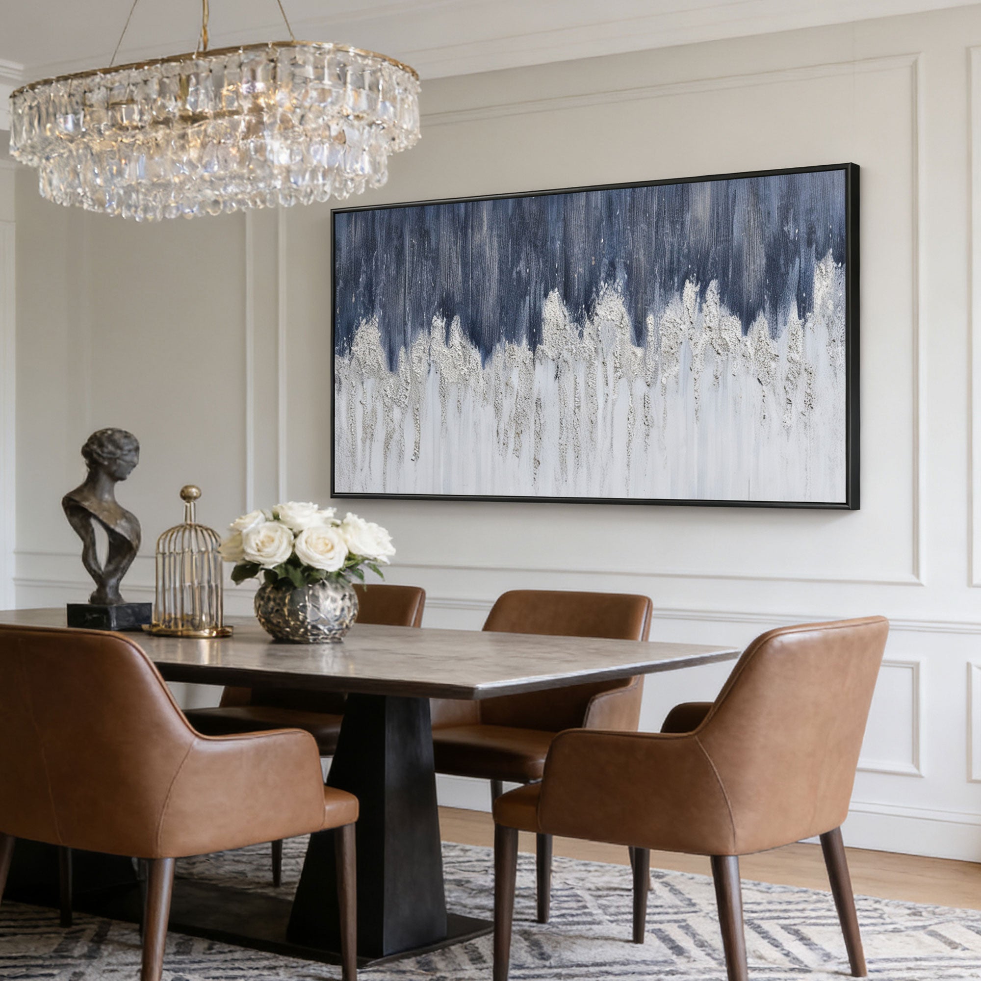 Abstract Blue and White Modern Wall Art - Frostline Canopy
