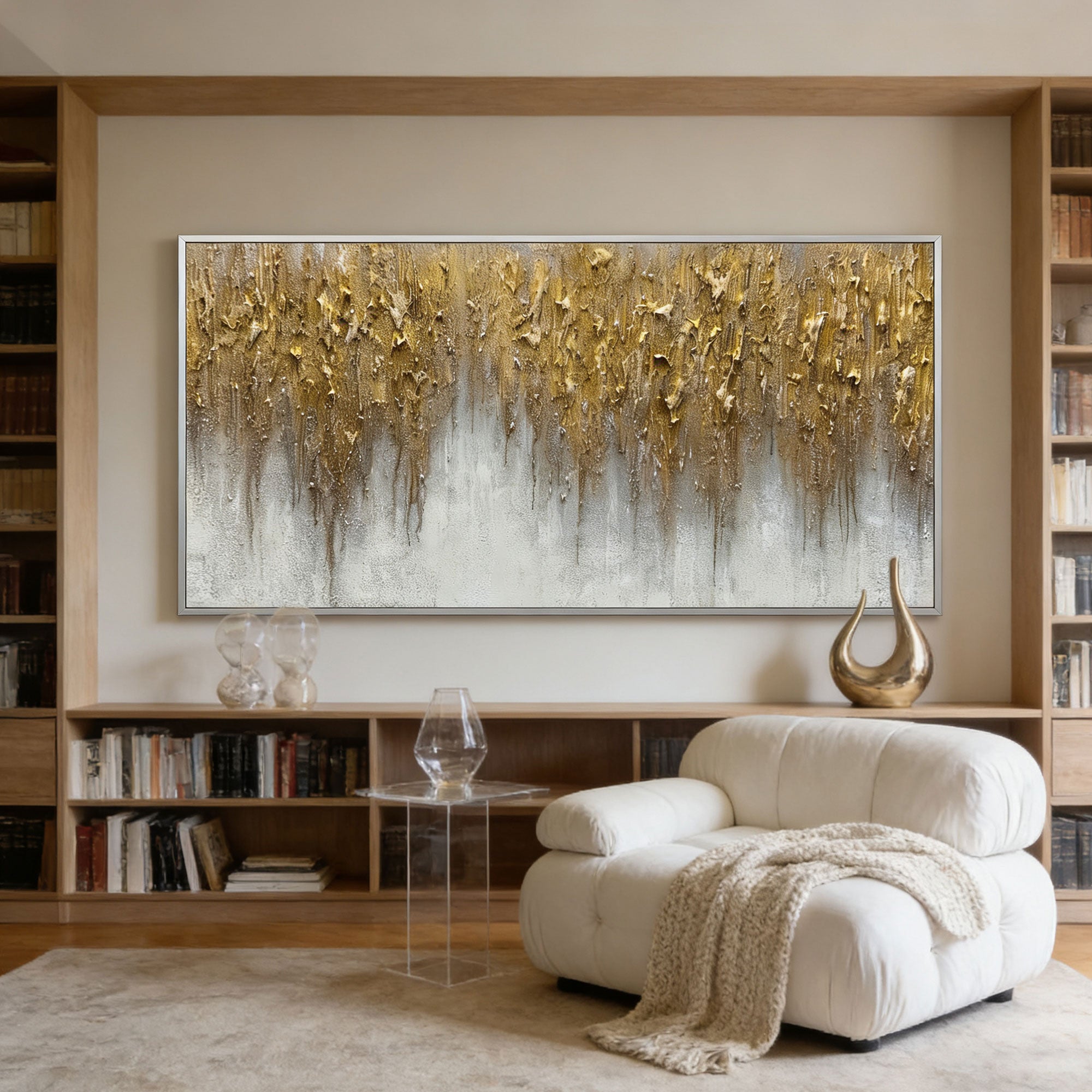 3D Textured Gold Abstract Wall Art - Gilded Descent