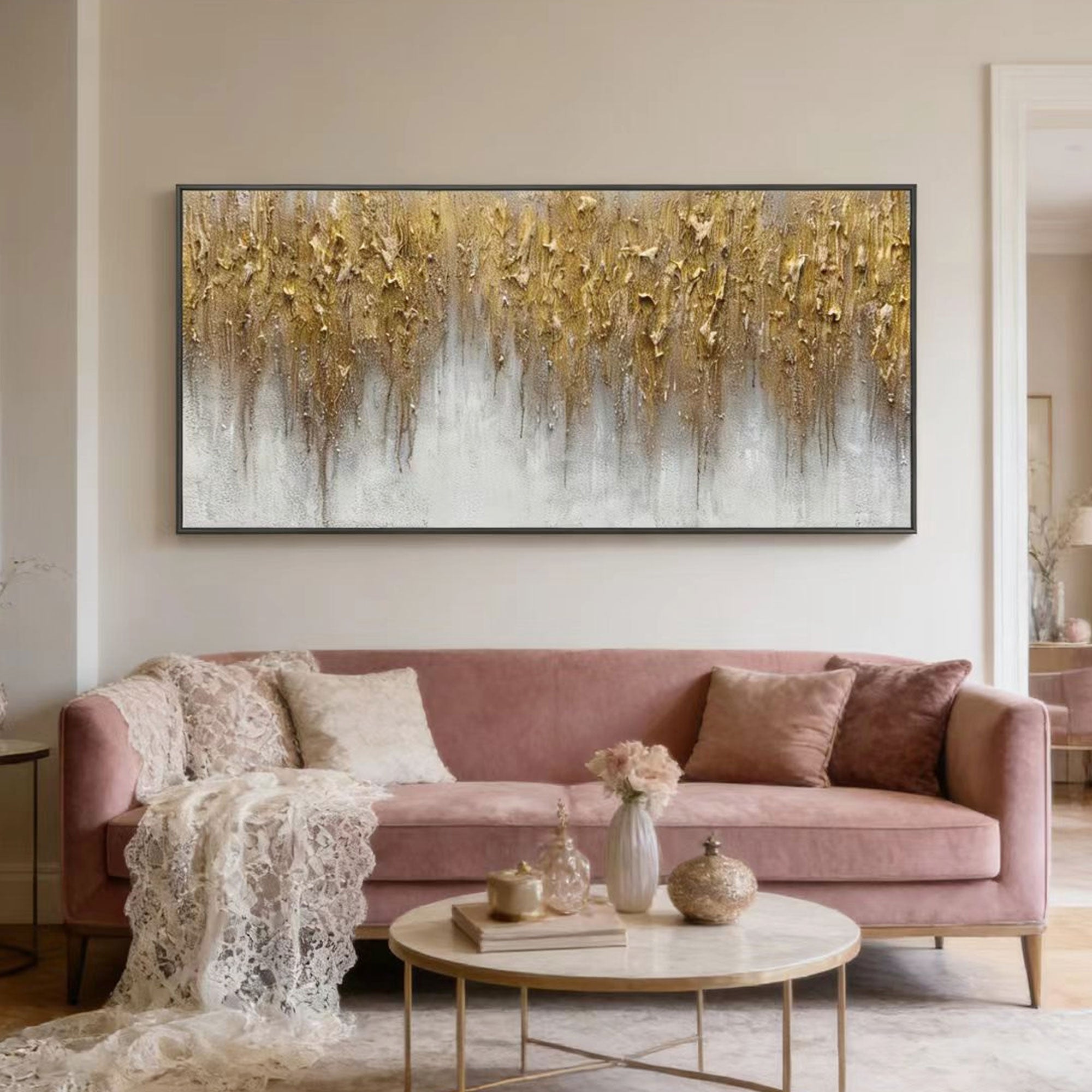 3D Textured Gold Abstract Wall Art - Gilded Descent