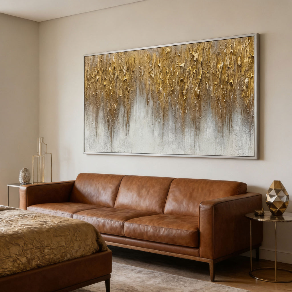 3D Textured Gold Abstract Wall Art - Gilded Descent
