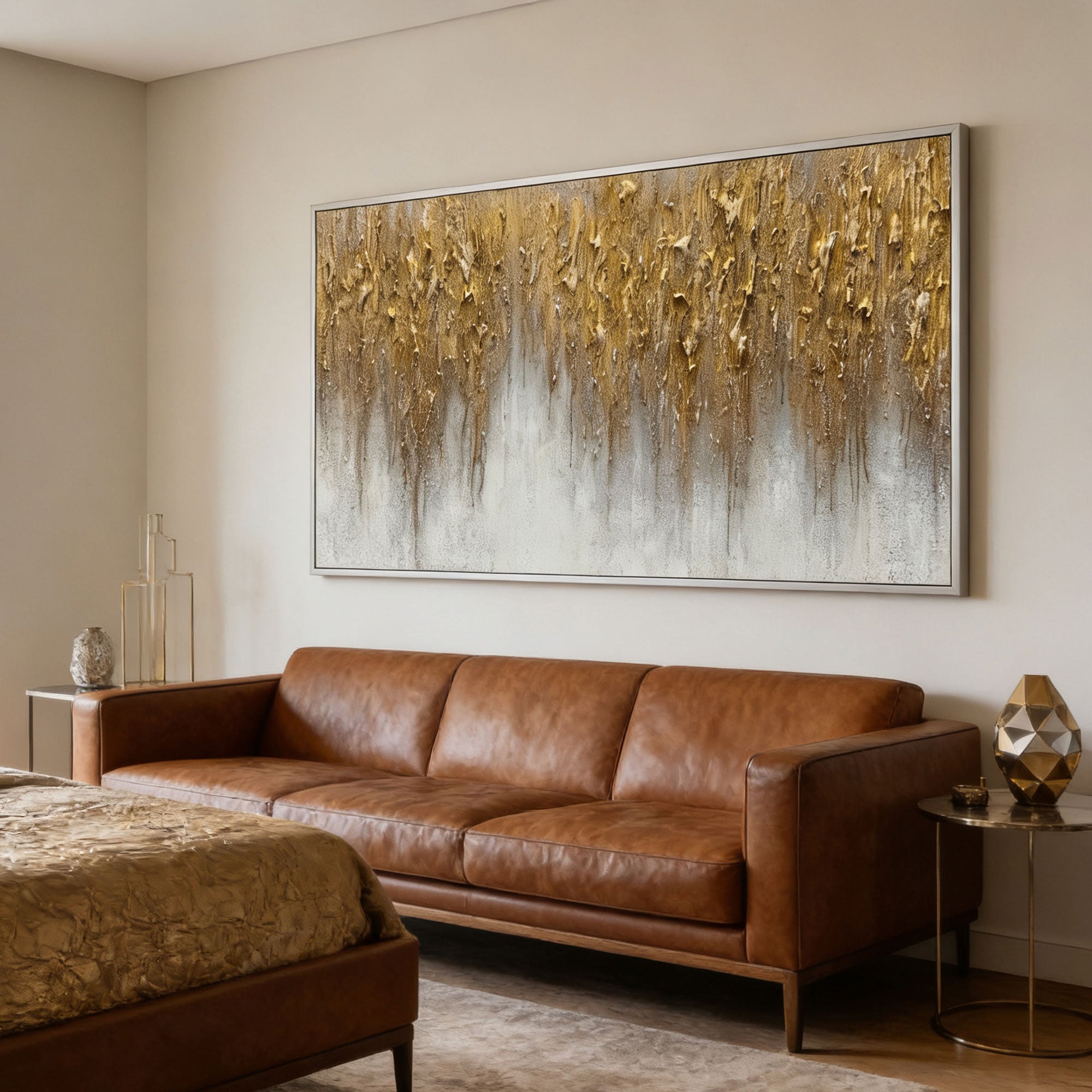 3D Textured Gold Abstract Wall Art - Gilded Descent