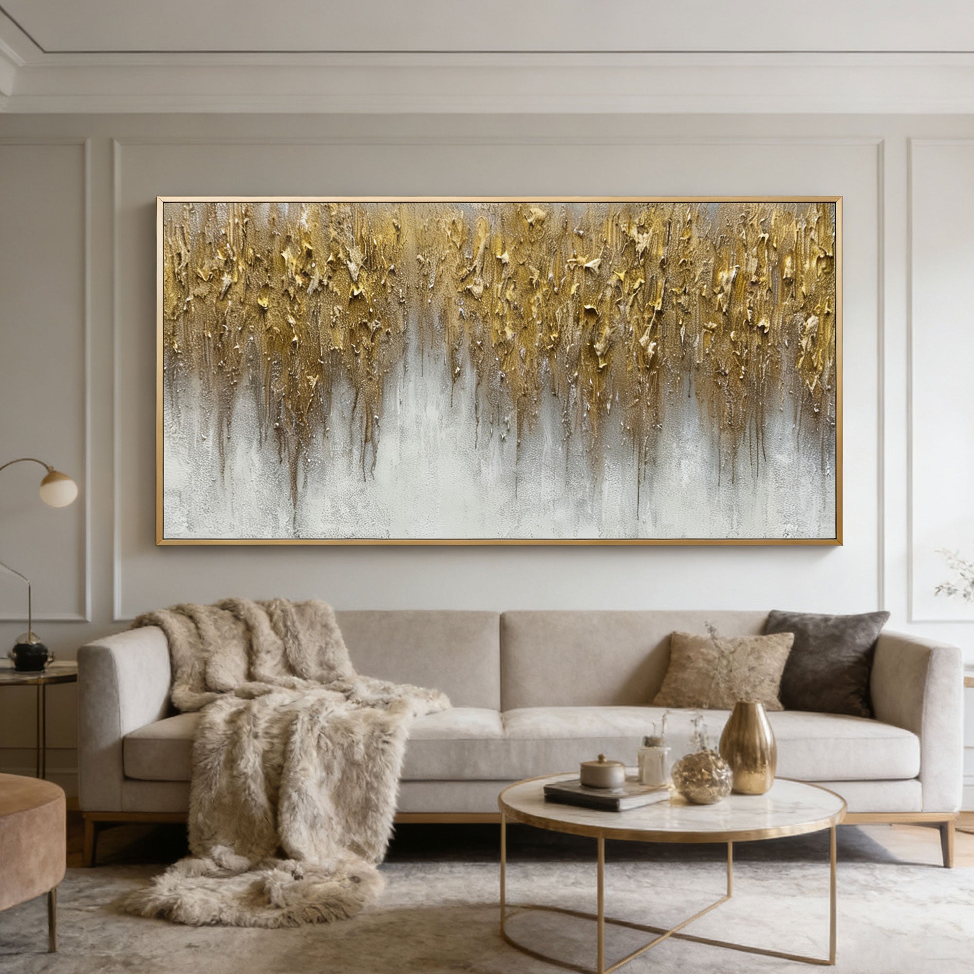 3D Textured Gold Abstract Wall Art - Gilded Descent