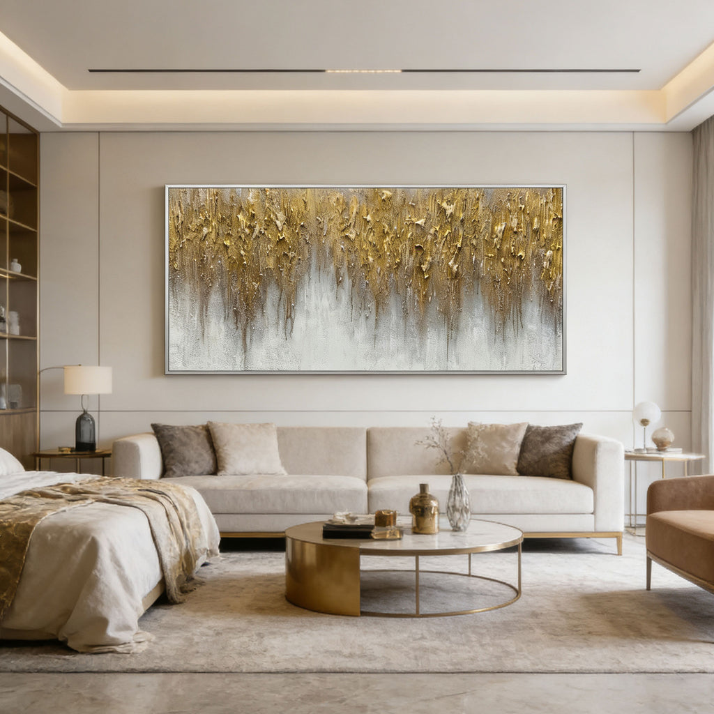 3D Textured Gold Abstract Wall Art - Gilded Descent