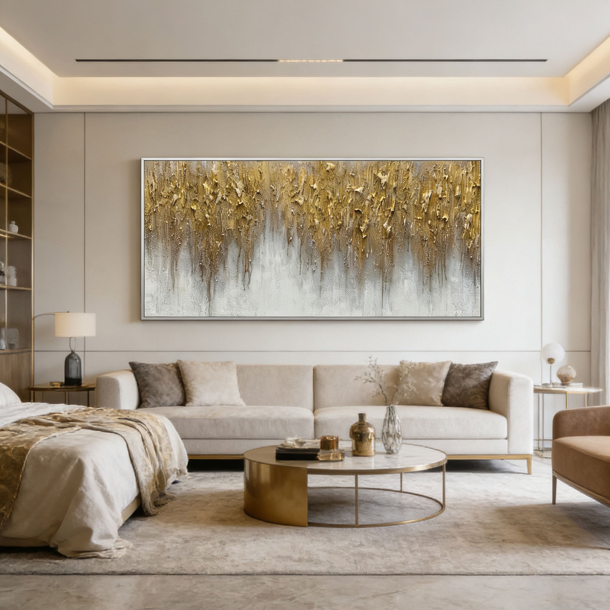3D Textured Gold Abstract Wall Art - Gilded Descent