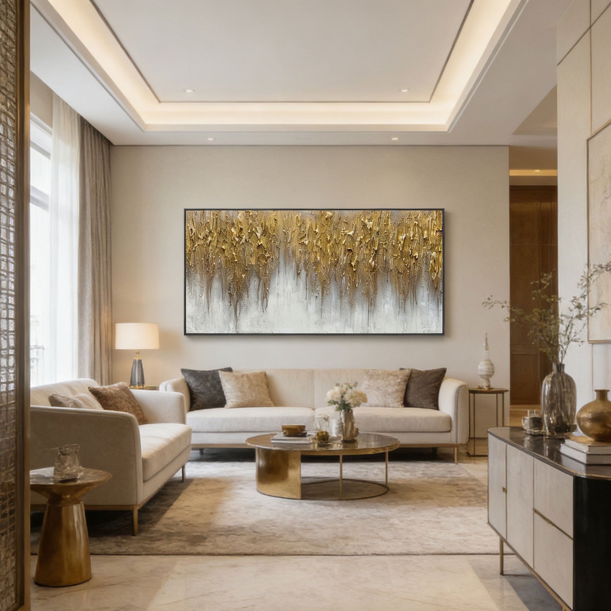 3D Textured Gold Abstract Wall Art - Gilded Descent