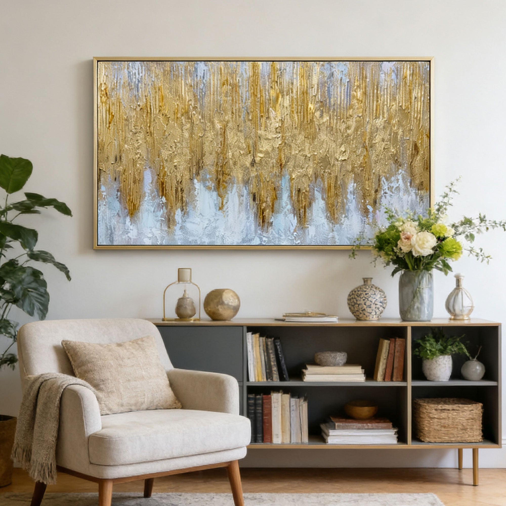 Modern Expressionist Gold Wall Art - Gilded Rainfield