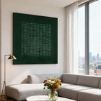 Hand-painted Wabi-Sabi green textured geometric canvas art in modern living room