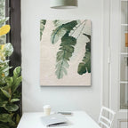 Green plant oil painting with Wabi-Sabi style, depicting the natural beauty of leaves, ideal for modern home decor.