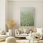 Green flower field Impressionist oil painting with textured effects, depicting the tranquility and liveliness of natural scenery, perfect for modern home decor.