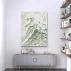 Green mountain abstract oil painting depicting the serenity and grandeur of natural landscapes, perfect for modern home decor.