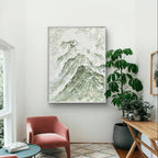 Green mountain abstract oil painting depicting the serenity and grandeur of natural landscapes, perfect for modern home decor.