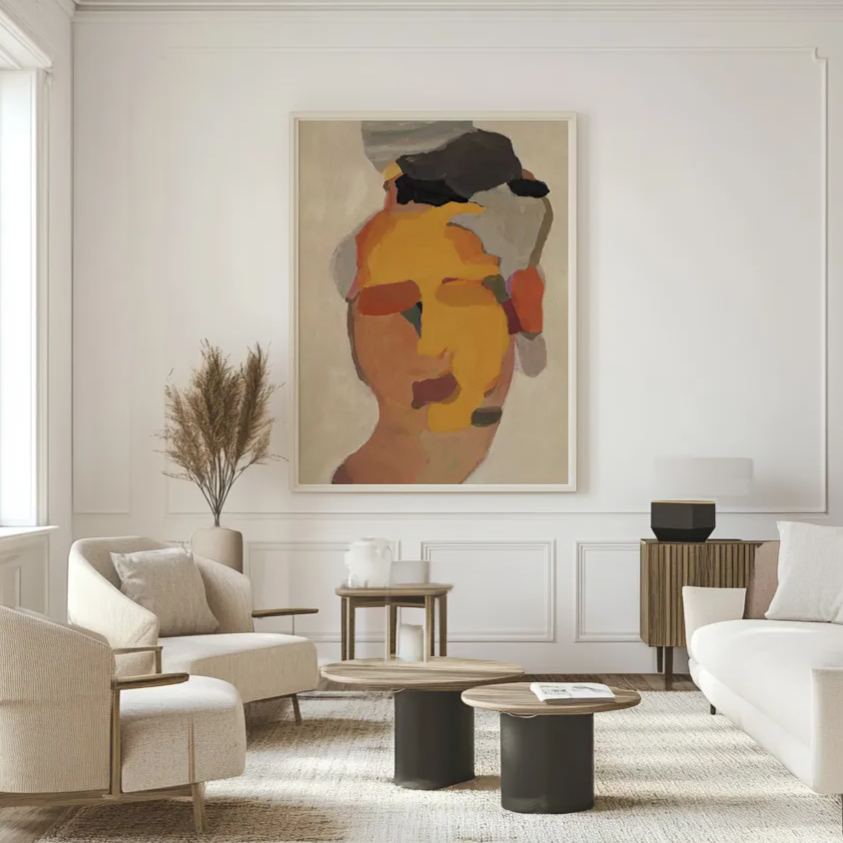 Minimalist People Art #AB022 framed canvas in modern living room.