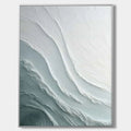 Wabi-Sabi inspired textured canvas wall art in soft white and sage tones, perfect for modern interiors.