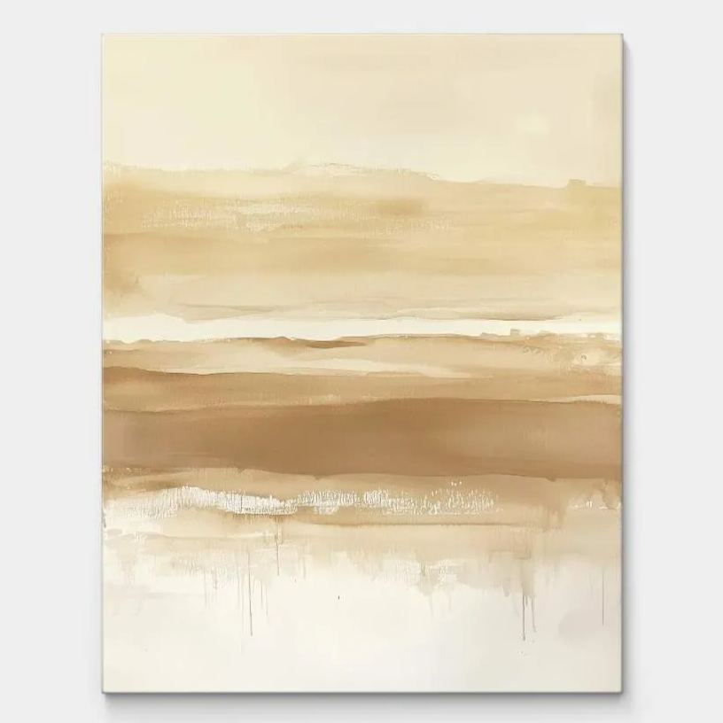 Minimalist abstract landscape canvas wall art featuring beige and brown gradients for a serene decor touch.