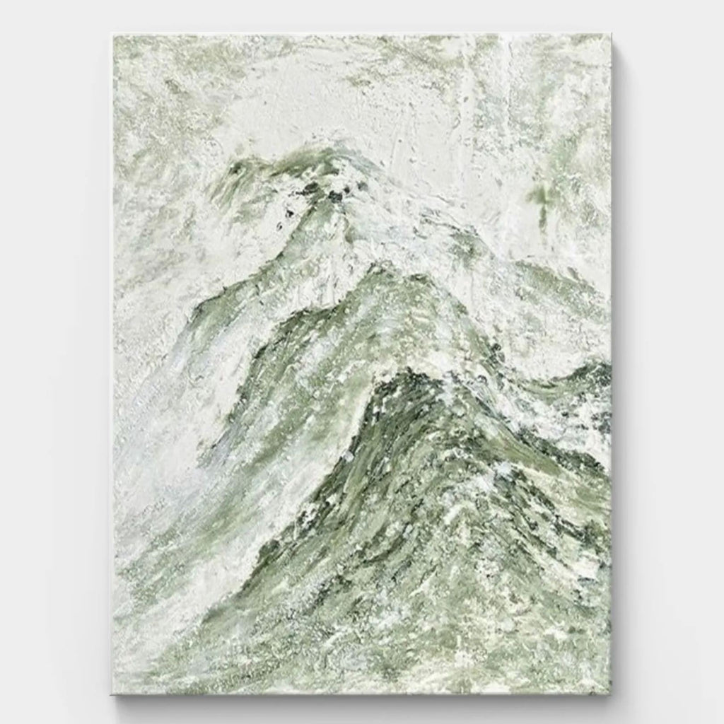 Green mountain abstract oil painting depicting the serenity and grandeur of natural landscapes, perfect for modern home decor.