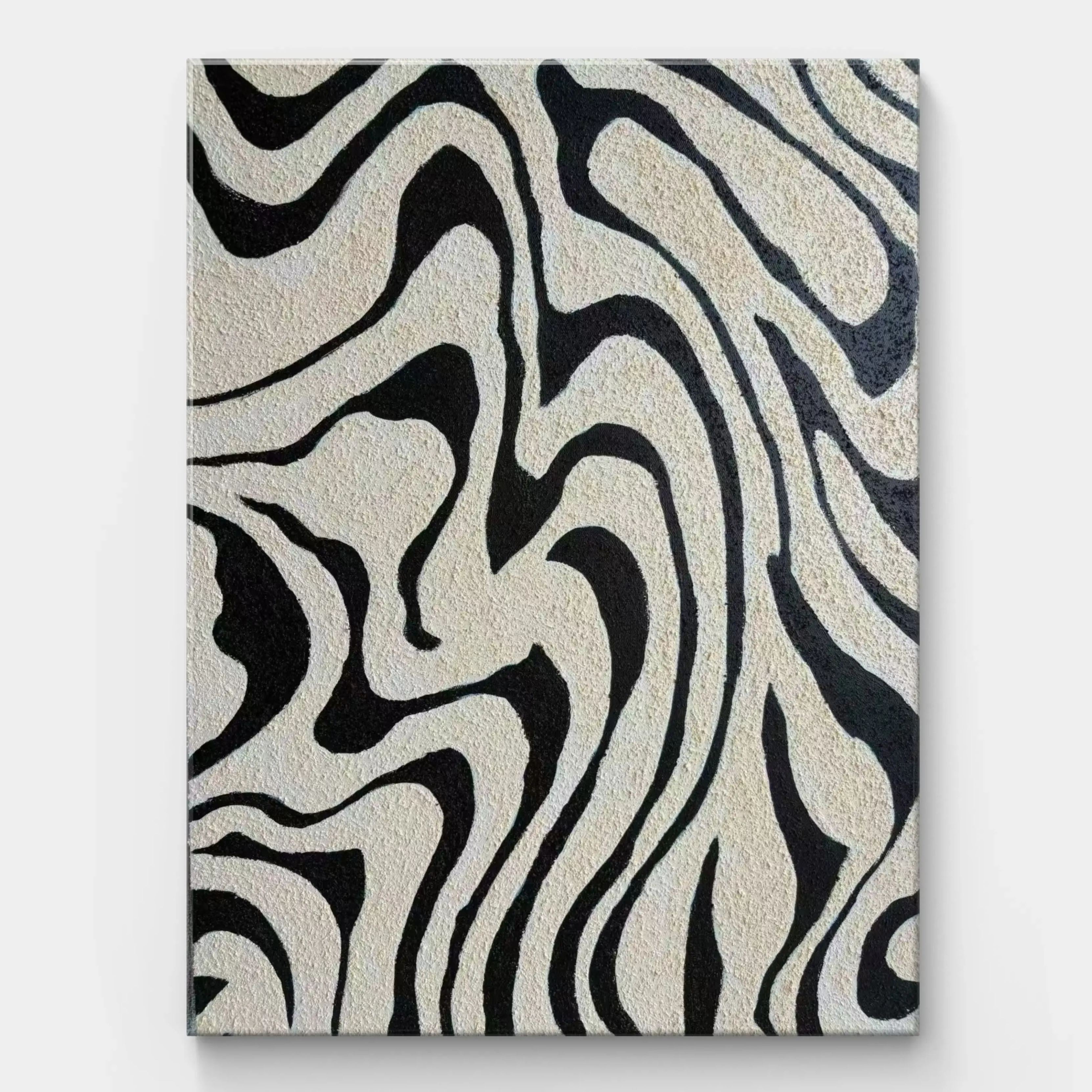 Mid-Century Modern Wave Pattern Canvas Art in Black and White