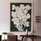 Vintage Mid-Century Floral Black and White Canvas Painting #FL012