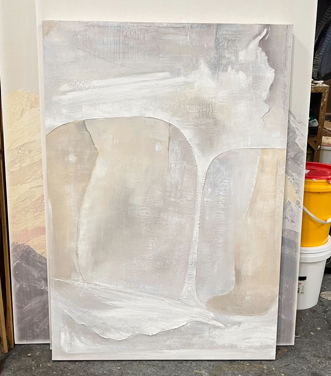 Abstract Vertical Painting with Wabi Sabi color palette.