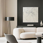 White 3D Textured Art floral painting with thick impasto technique, showcasing layered flower petals on premium canvas for minimalist interior decor.