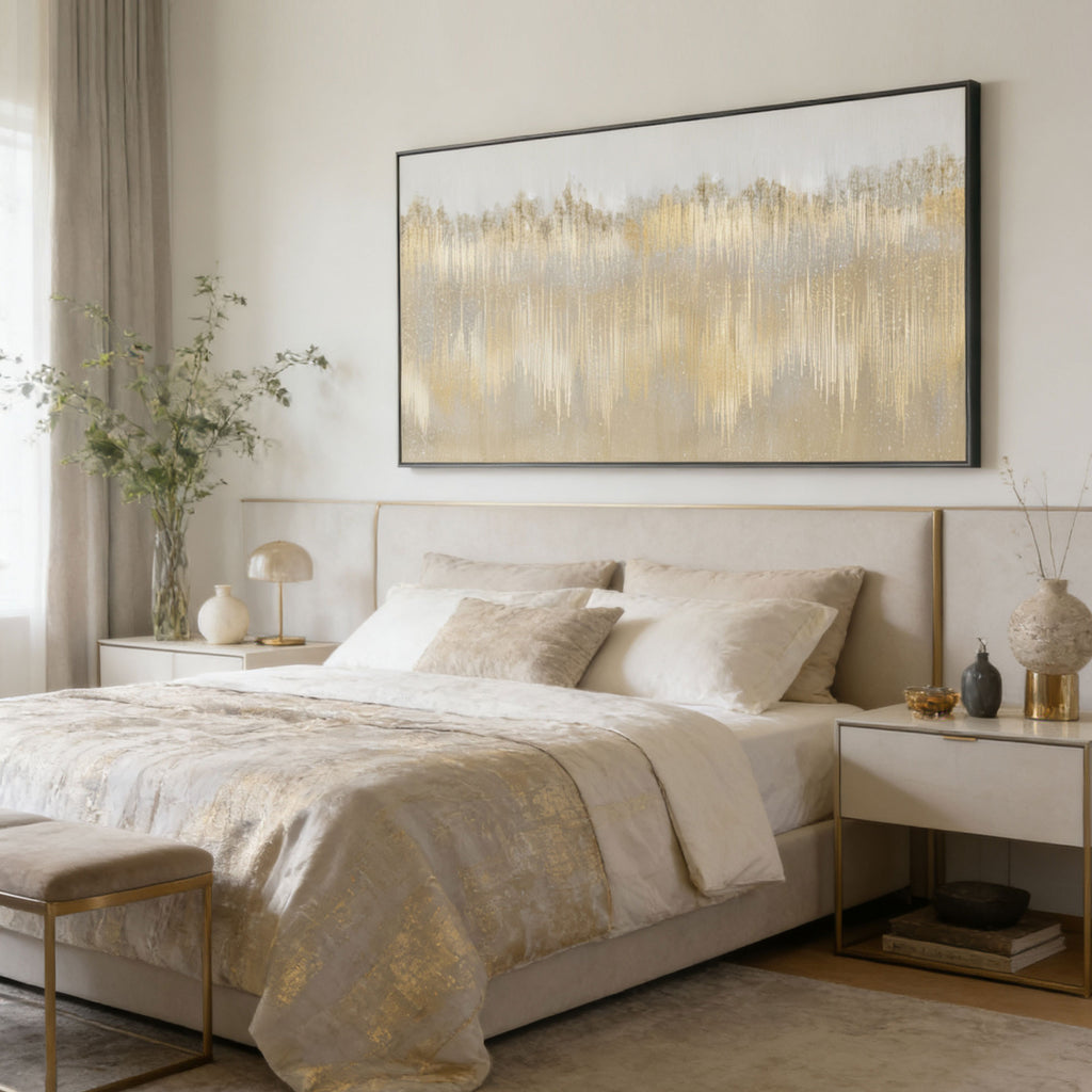 Modern Minimalist White and Beige Wall Art - Ivory Distance