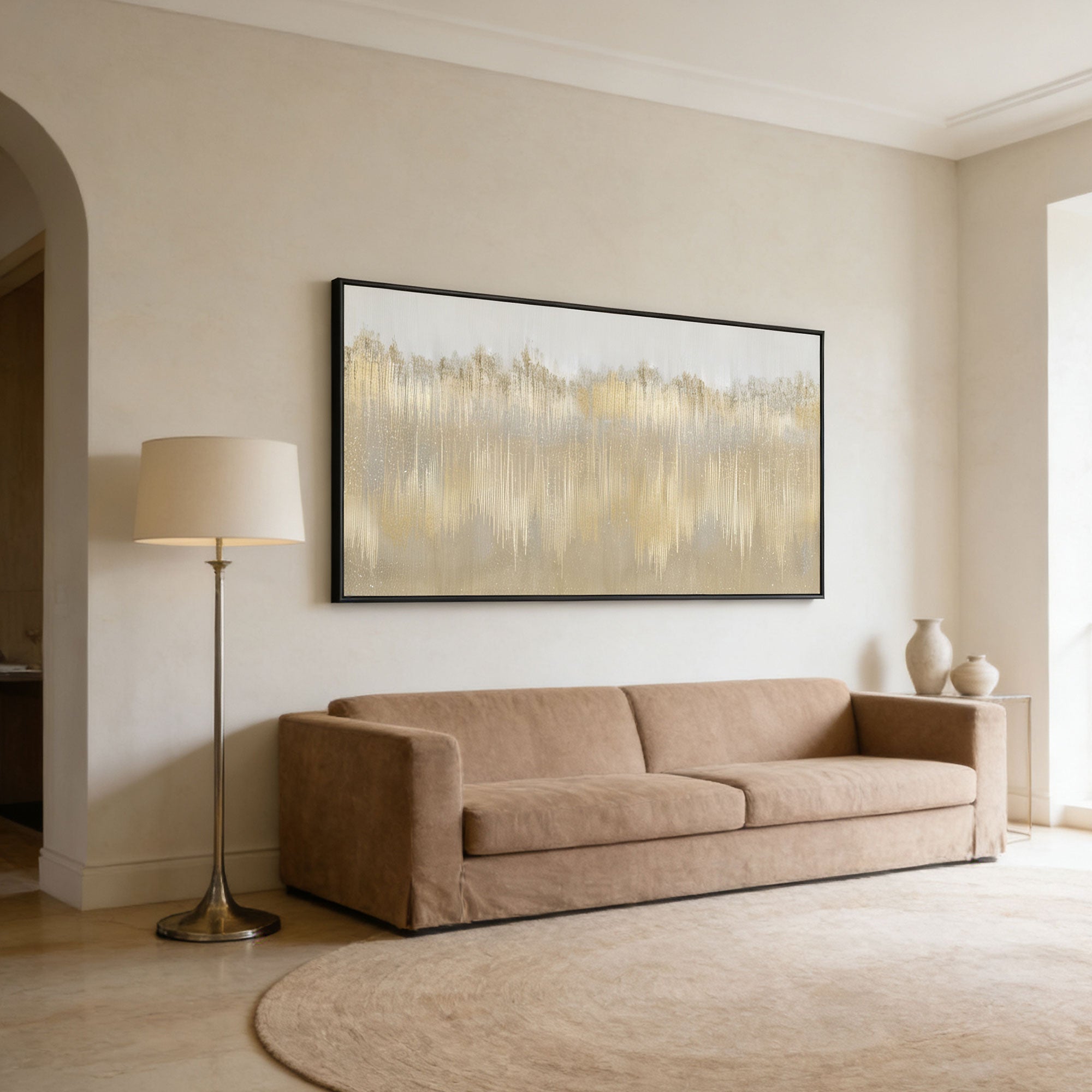 Modern Minimalist White and Beige Wall Art - Ivory Distance