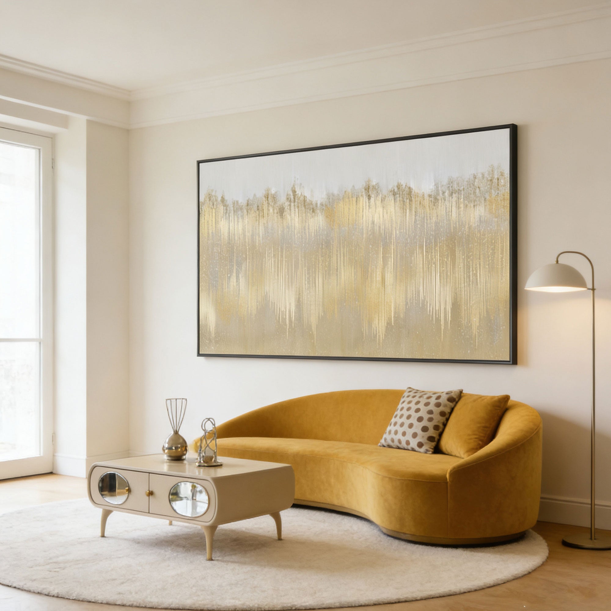 Modern Minimalist White and Beige Wall Art - Ivory Distance