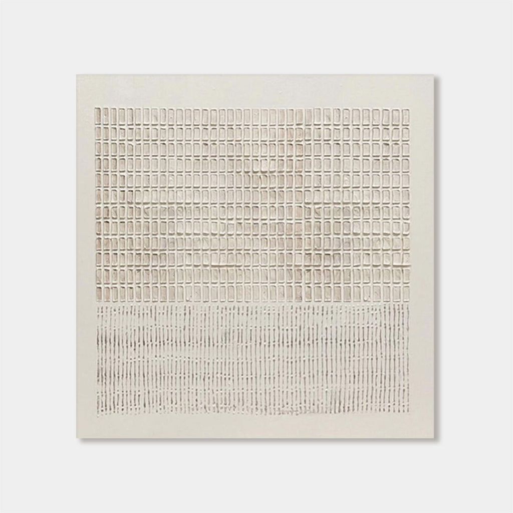 3D Textured Wabi Sabi Geometric Artwork - Ivory Lattice
