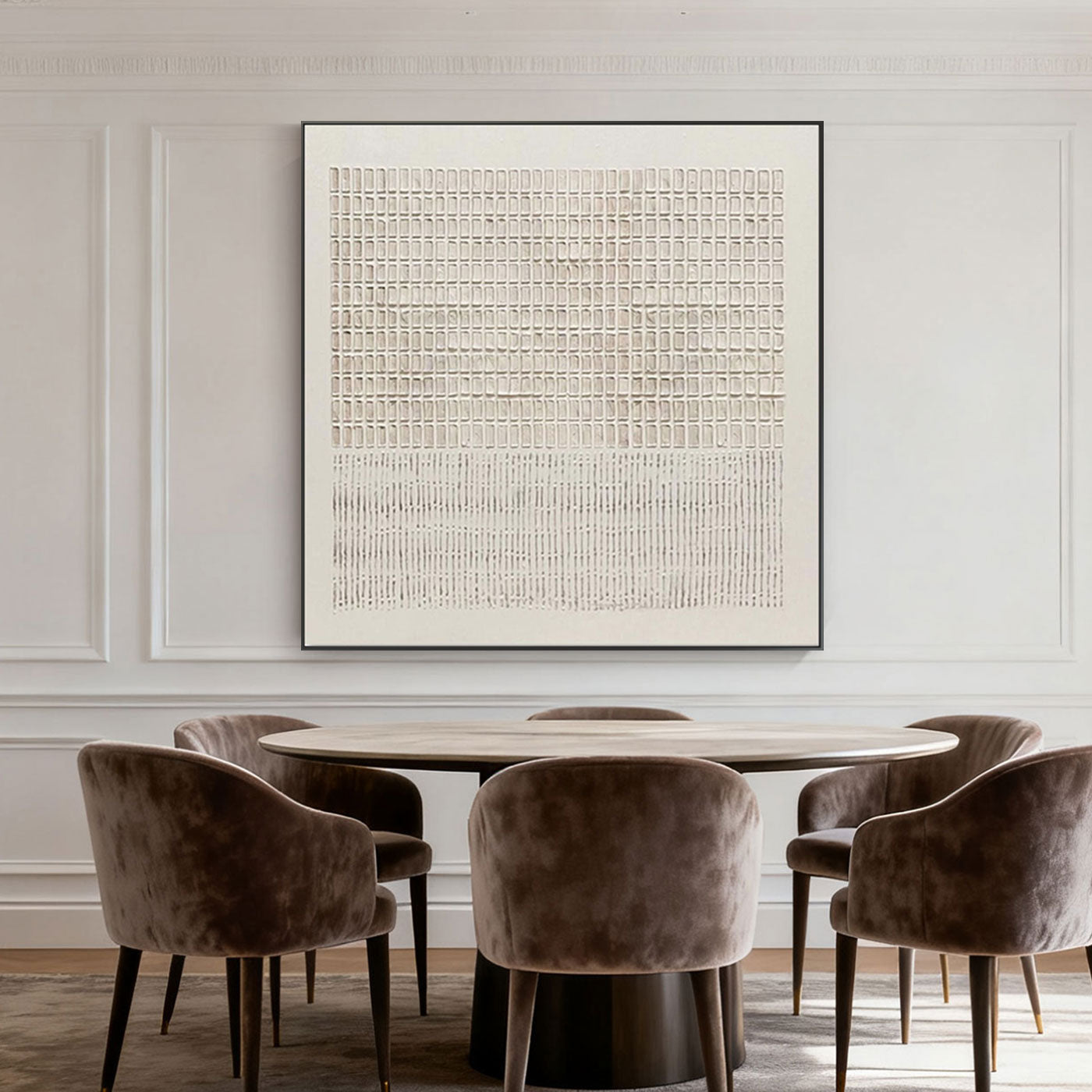 3D Textured Wabi Sabi Geometric Artwork - Ivory Lattice