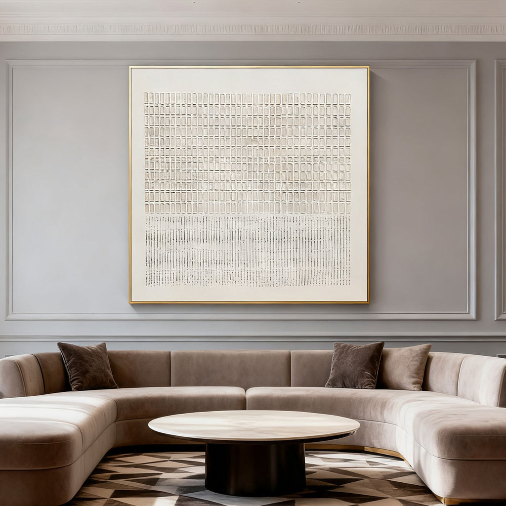 3D Textured Wabi Sabi Geometric Artwork - Ivory Lattice