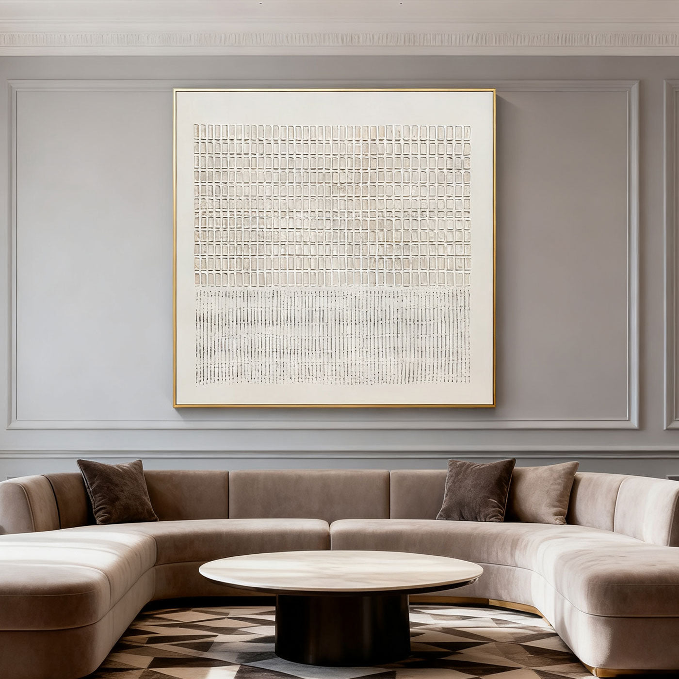 3D Textured Wabi Sabi Geometric Artwork - Ivory Lattice