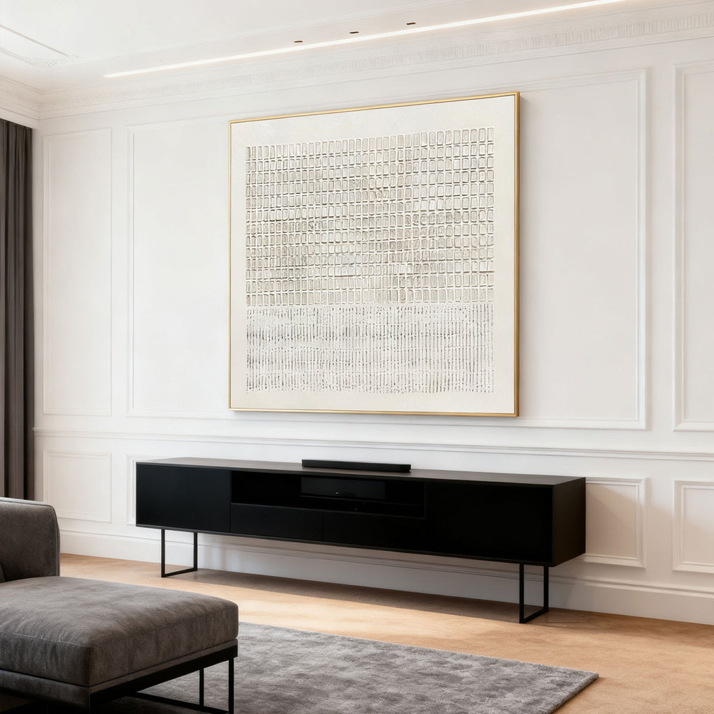 3D Textured Wabi Sabi Geometric Artwork - Ivory Lattice