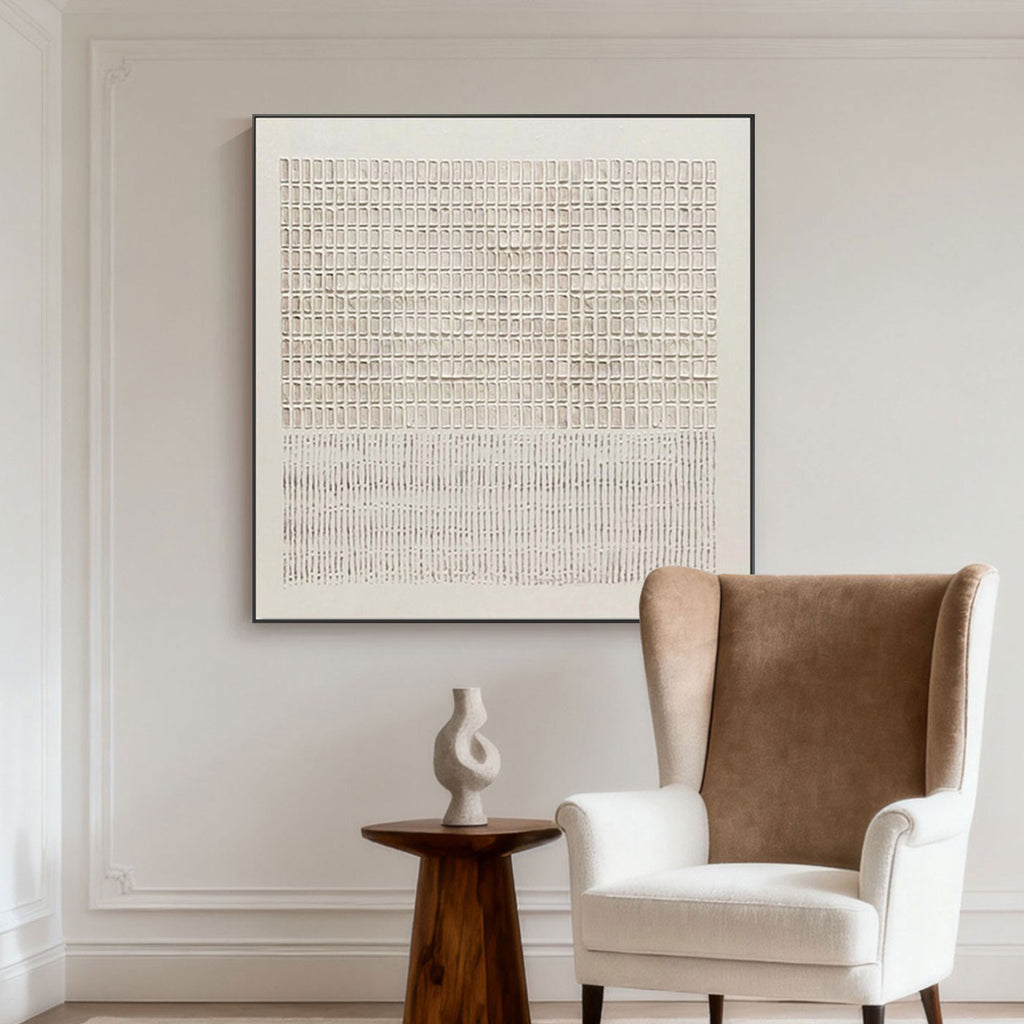 3D Textured Wabi Sabi Geometric Artwork - Ivory Lattice