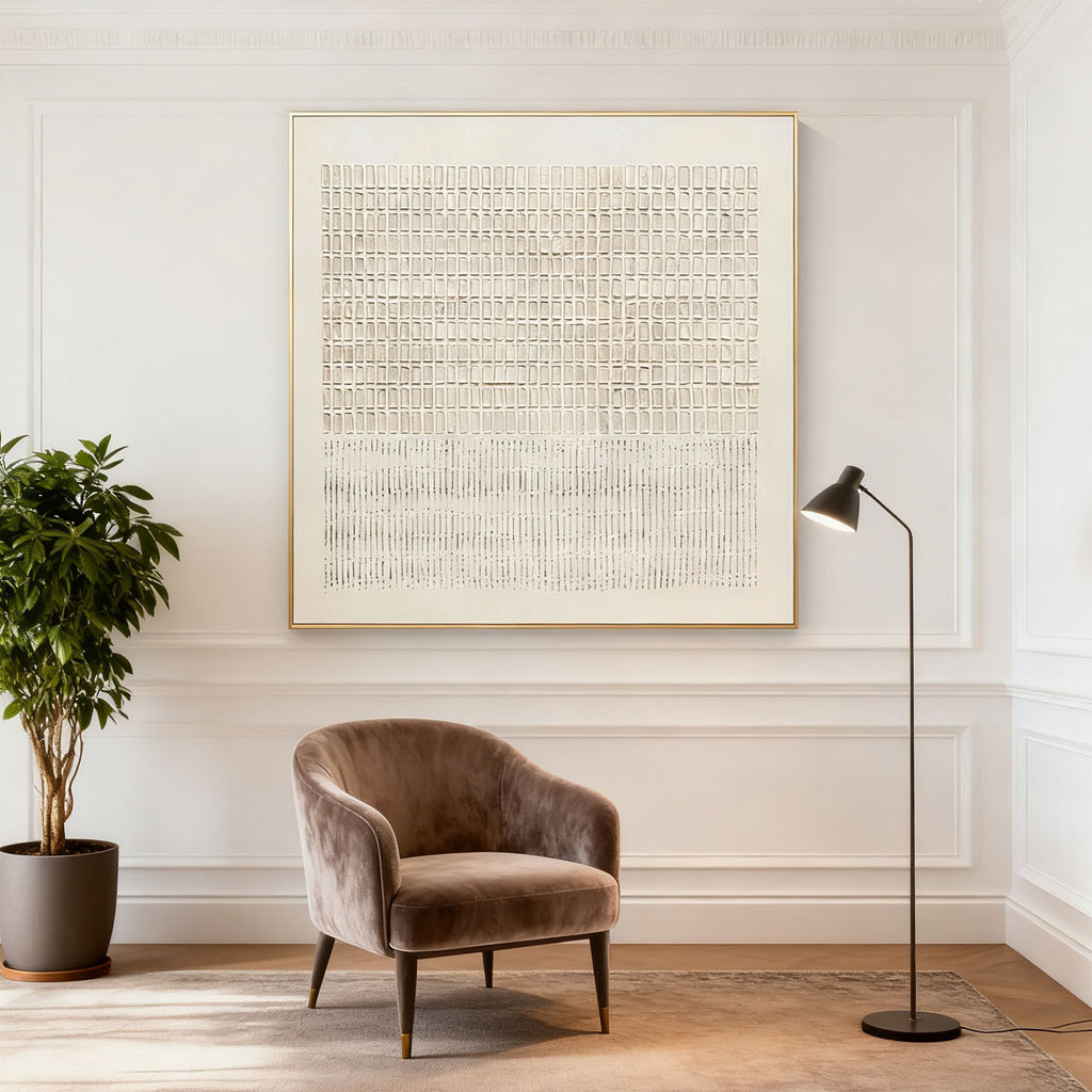 3D Textured Wabi Sabi Geometric Artwork - Ivory Lattice