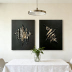3D textured black & gold abstract canvas art set for modern dining areas by Lumi Gallery