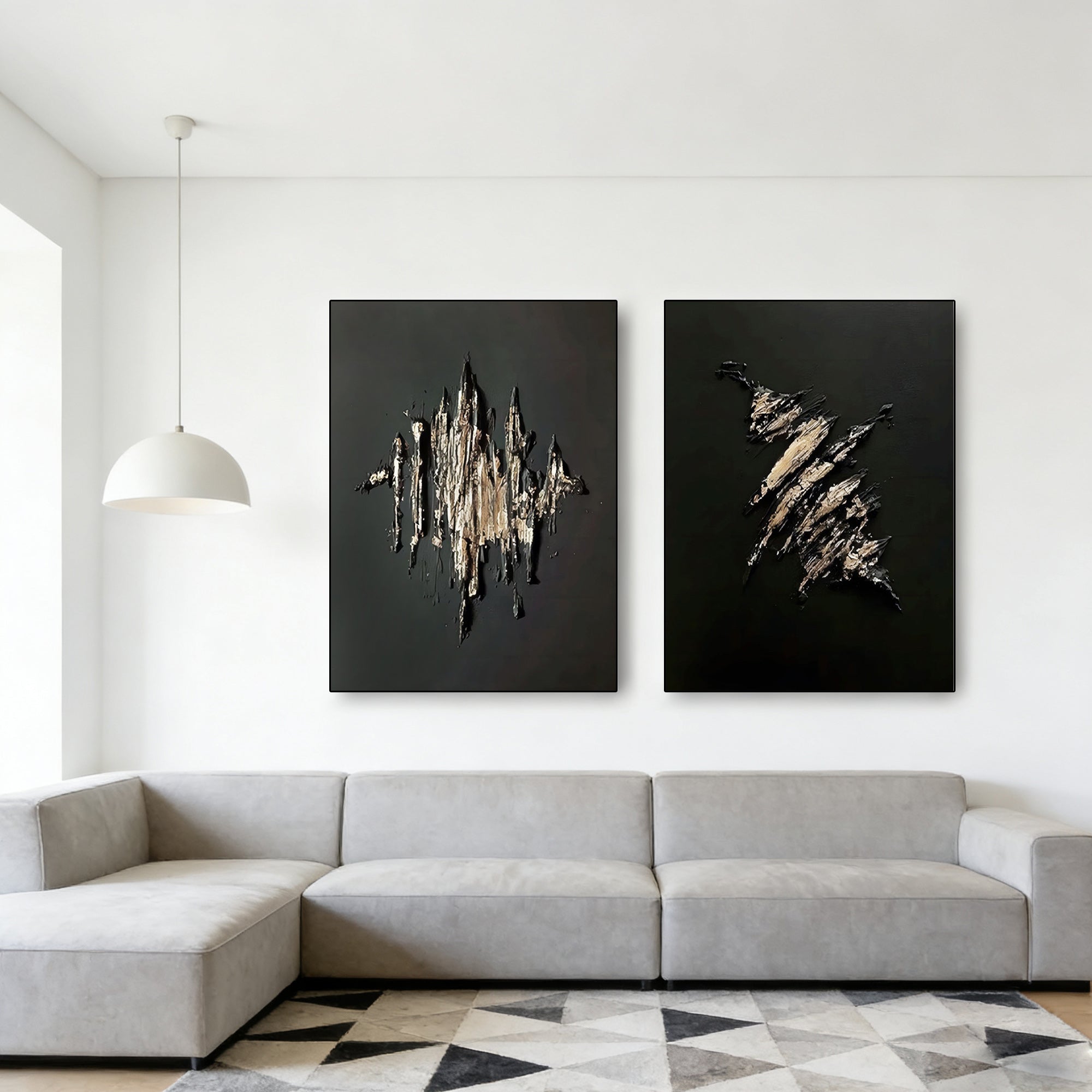 Lumi Gallery black gold abstract 3D wall art in modern living room