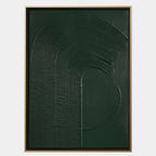 Hand-painted minimalist abstract wall art titled Green Haven, featuring 3D textured acrylic lines in deep green on a vertical museum-grade canvas, showcasing sculptural surface depth and smooth modern contours.