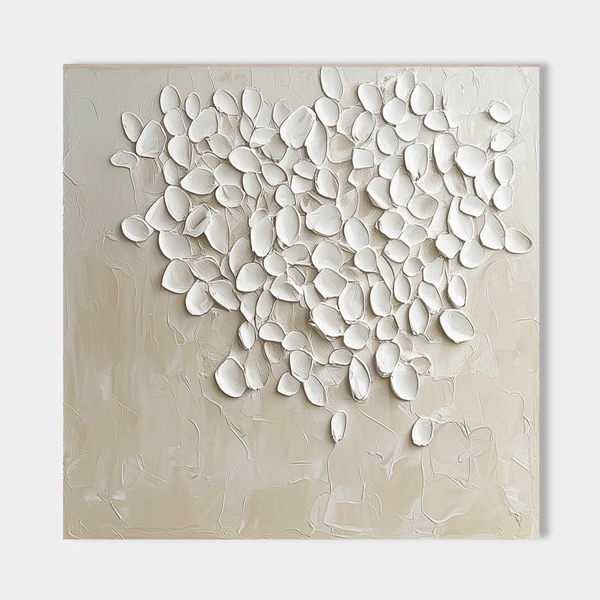 3D textured white floral canvas art by Lumi Gallery, eco-friendly, neutral tones