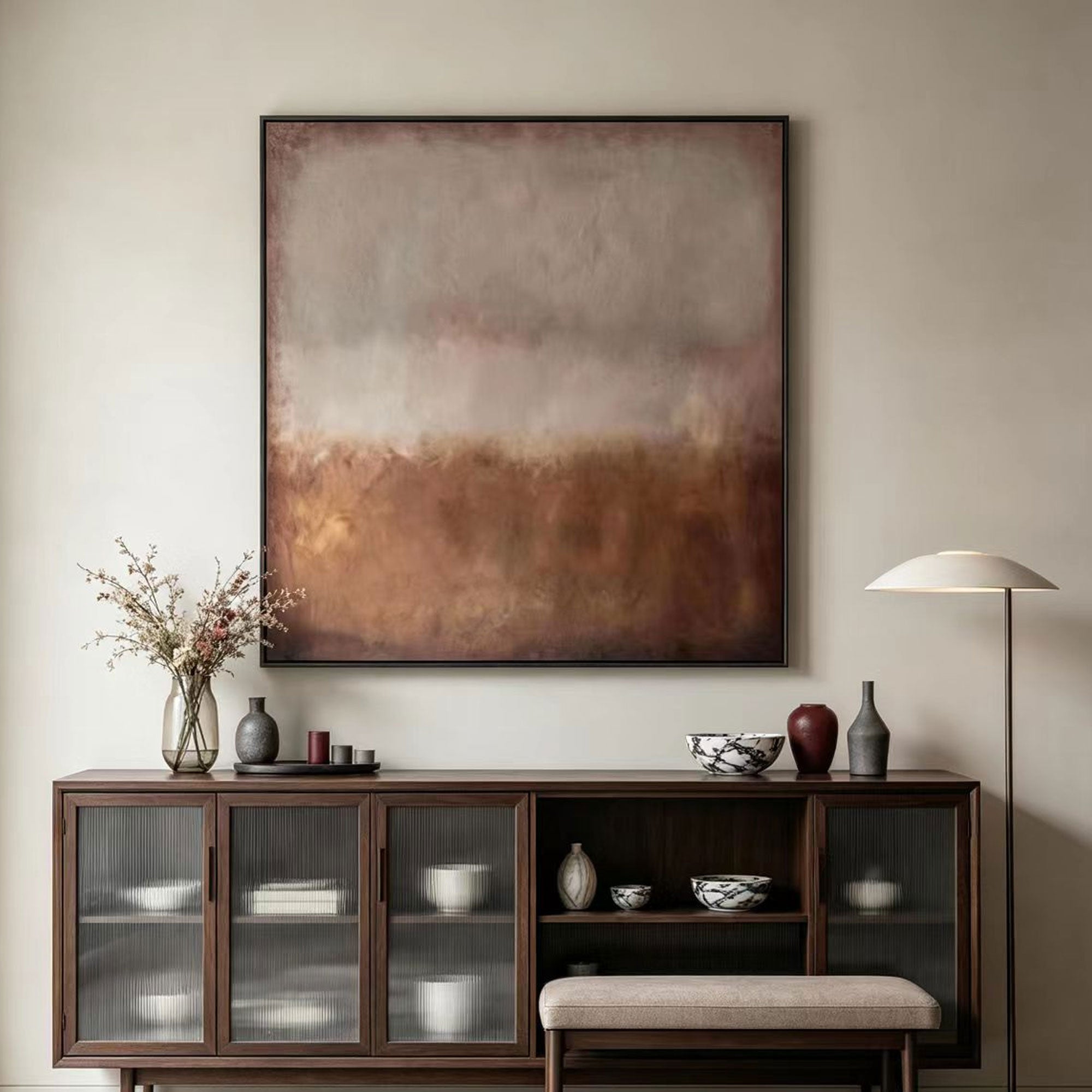 【美品】Dreamy×WABISABI long / 墨　XS Wabi Sabi Minimalist Brown Large Square Wall Art for Japandi