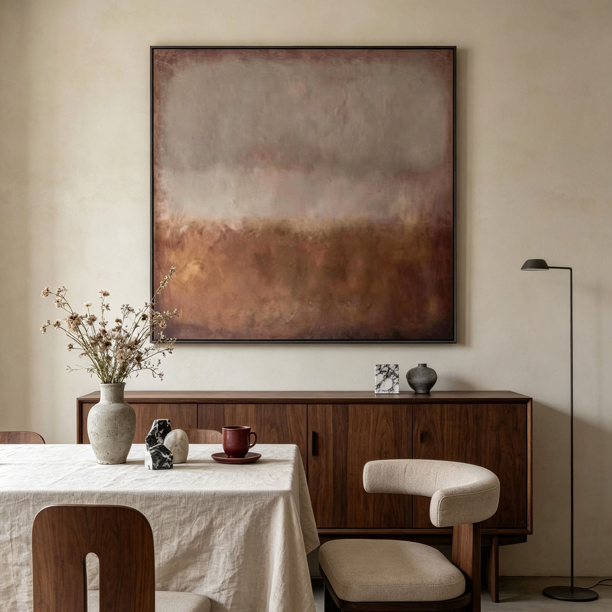 Wabi Sabi Minimalist Landscape Painting - Muted Horizon