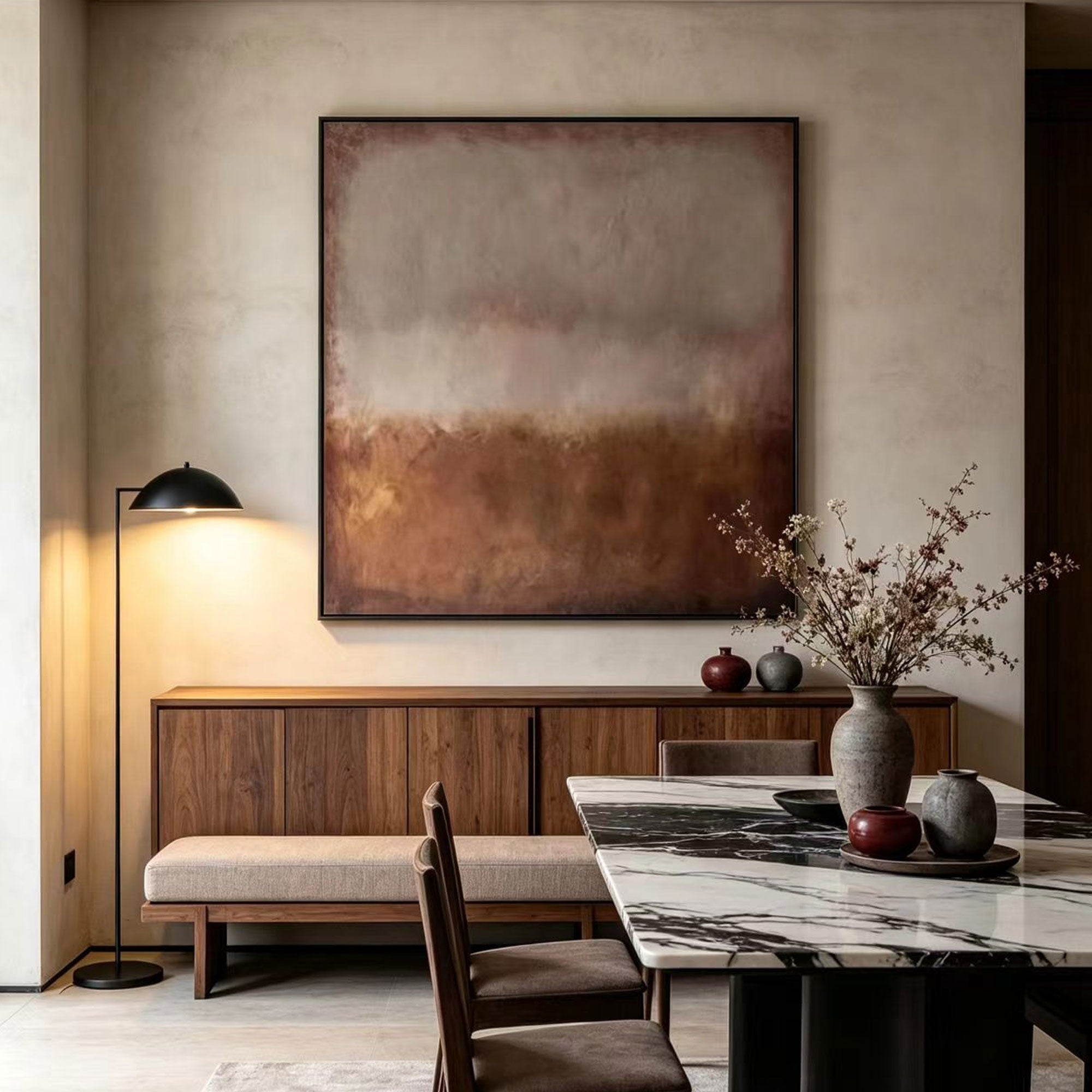 【美品】Dreamy×WABISABI long / 墨　XS Wabi Sabi Minimalist Brown Large Square Wall Art for Japandi