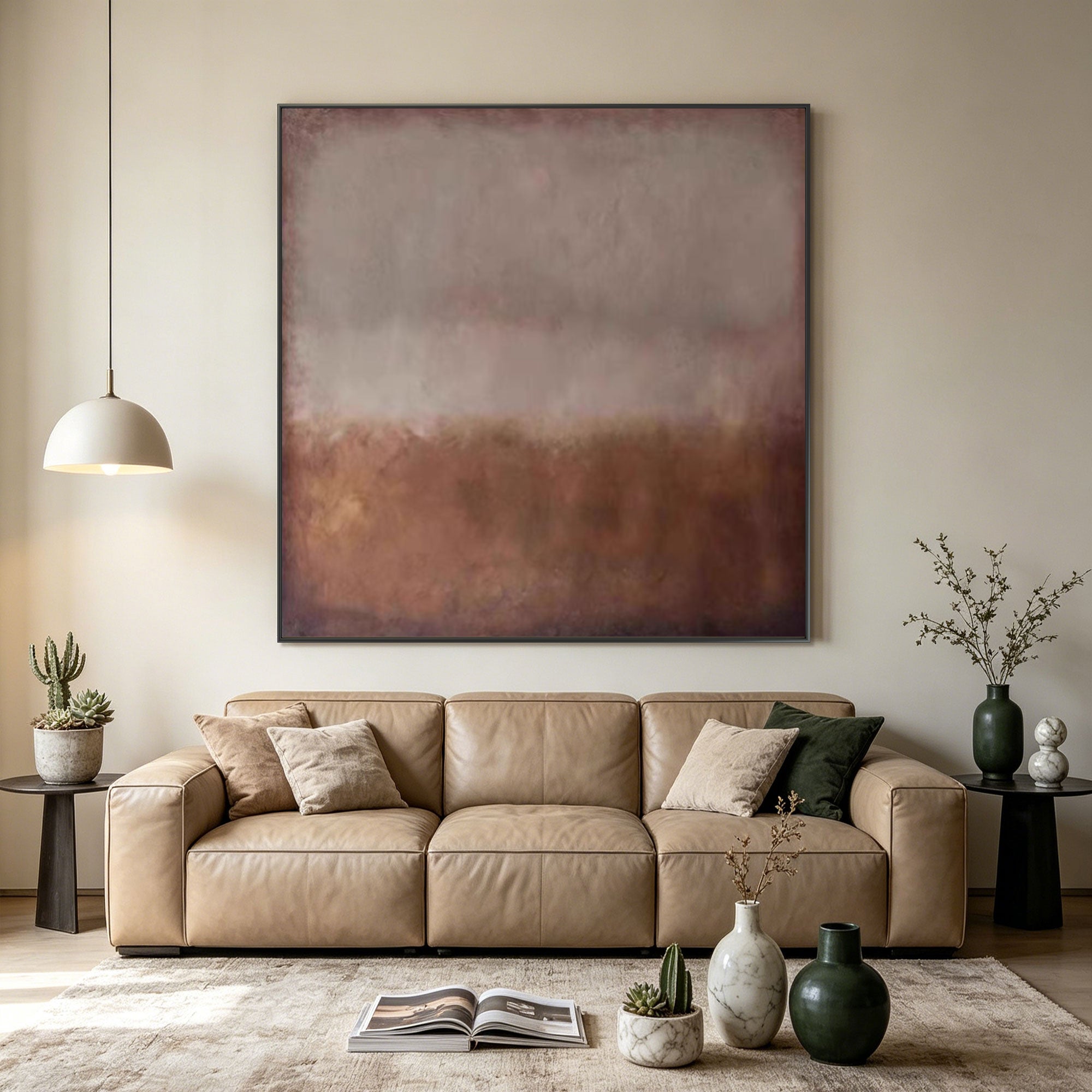 Wabi Sabi Minimalist Brown Large Square Wall Art for Japandi