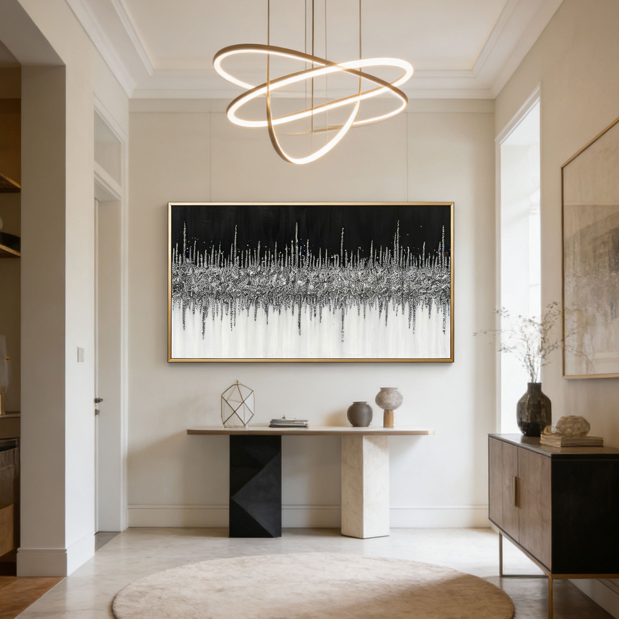 Abstract Black and White Wall Art - Nocturne Horizon