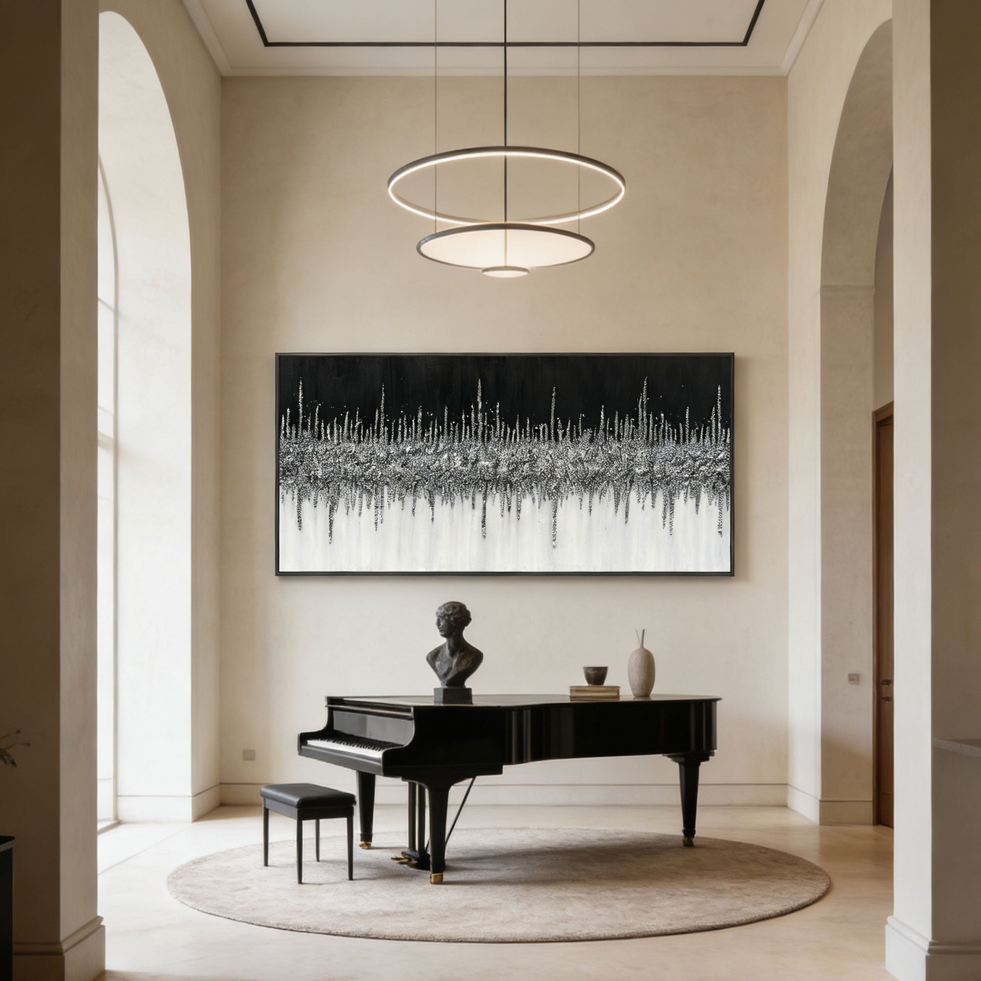 Abstract Black and White Wall Art - Nocturne Horizon