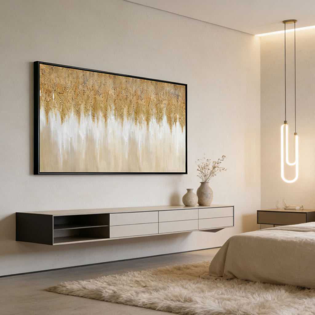 Modern Abstract Gold and Beige Wall Art - Ochre Descent